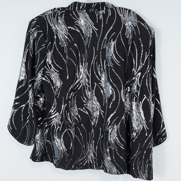 Alex Evenings Sequin Twinset Mandarin Neck Womens 1X Black Silver Event Formal - Picture 2 of 16